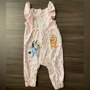 Bluey Baby Girl Charming Pink Ruffled Floral Print Kids Romper size 0/3 months